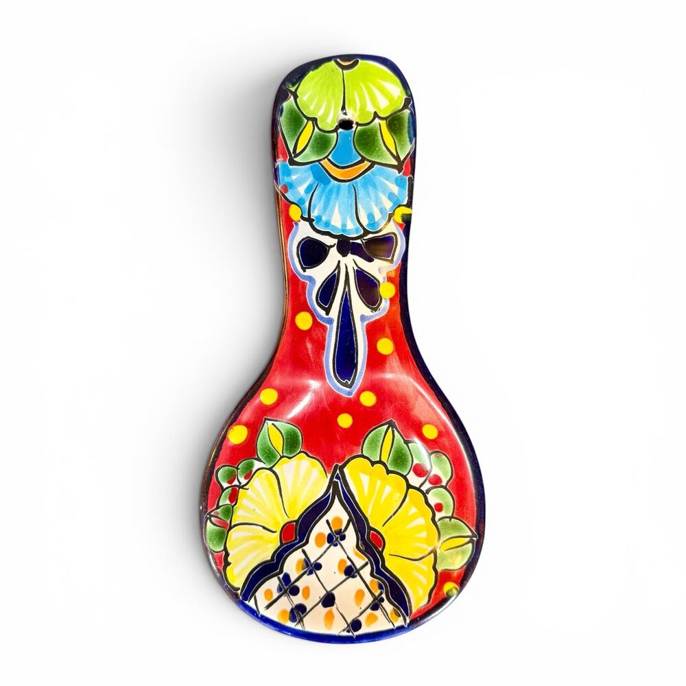 Talavera Mexican 10" Pottery Hand Painted Large Spoon Rest Lead Free Art Decor - Picture 2 of 8